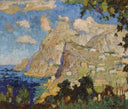 A View of Monte Solaro, Capri by Konstantin Gorbatov — sea oil painting wall art, Post Impressionism