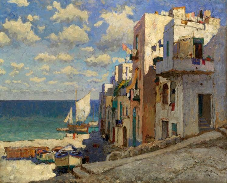 Fishermen Street, Capri by Konstantin Gorbatov — hand-painted landscape oil painting reproduction on canvas