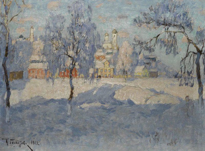 Pskov in Winter by Konstantin Gorbatov — hand-painted landscape oil painting reproduction on canvas