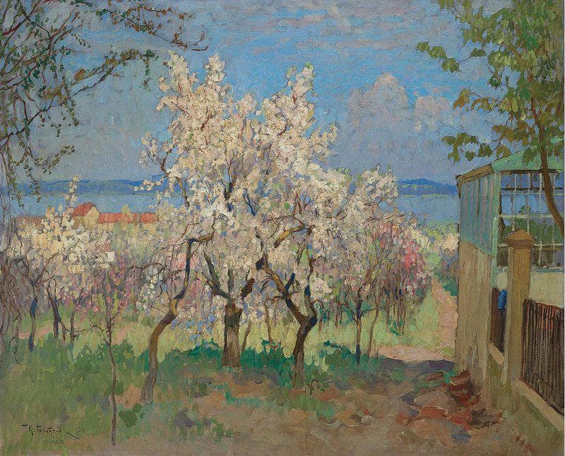 Trees in Bloom by Konstantin Gorbatov — hand-painted landscape oil painting reproduction on canvas