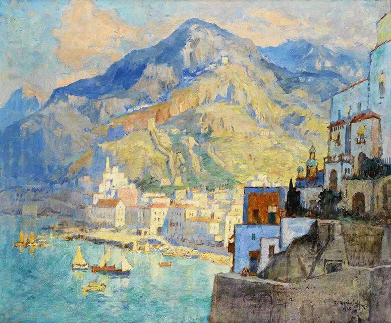 View of Amalfi by Konstantin Gorbatov — hand-painted landscape oil painting reproduction on canvas