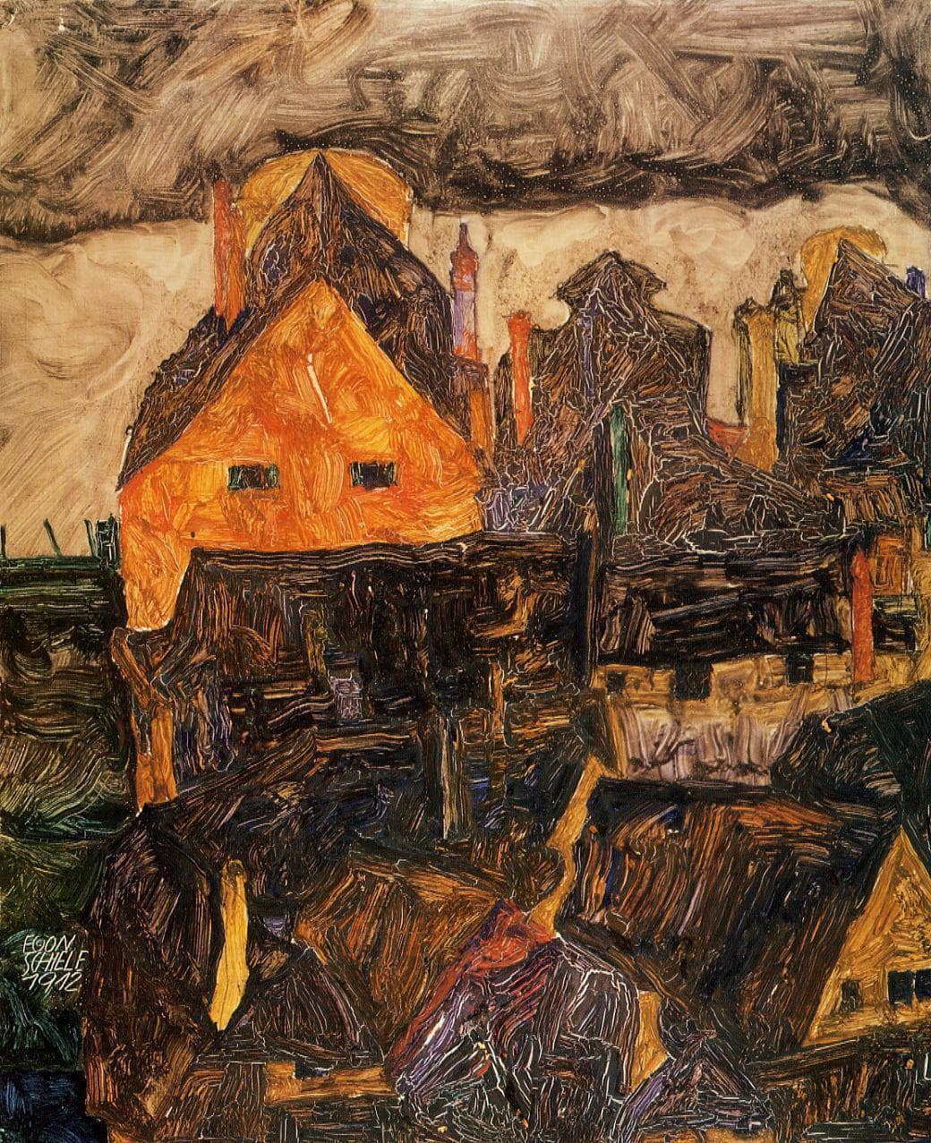 Krumau on the Molde by Egon Schiele — hand-painted abstract oil painting reproduction on canvas