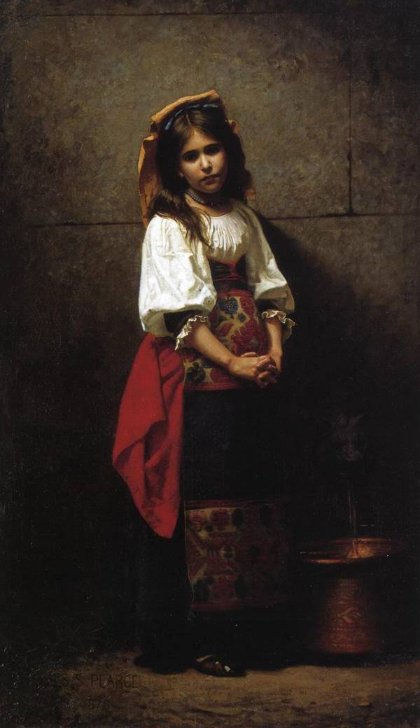 L'italienne (at the Fountain) by Charles Sprague Pearce — hand-painted portrait oil painting reproduction on canvas