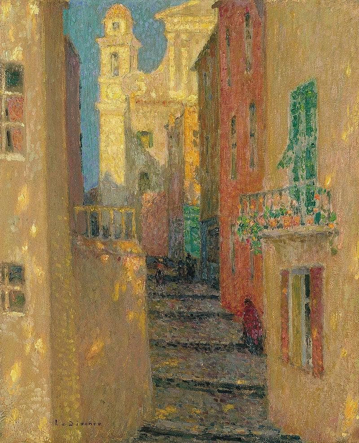 La Rue De L'Eglise, Villefranche Sur Mer by Henri Le Sidaner — hand-painted architectural oil painting reproduction on canvas