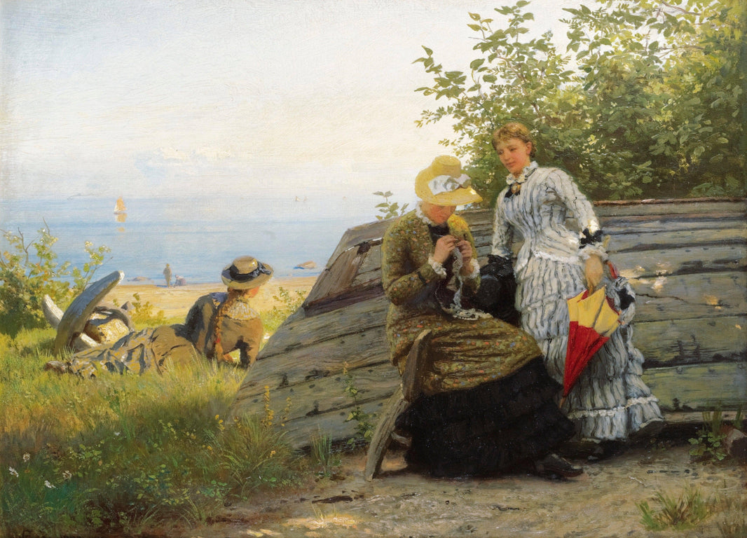 Ladies in the Sunshine by Hans Gude — hand-painted landscape oil painting reproduction on canvas