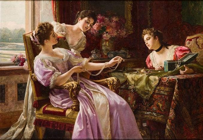 Ladies with jewels by Wladyslaw Czachorski — hand-painted portrait oil painting reproduction on canvas