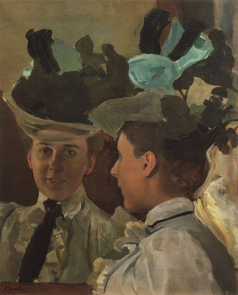 Lady at the Mirror by Konstantin Somov — hand-painted portrait oil painting reproduction on canvas