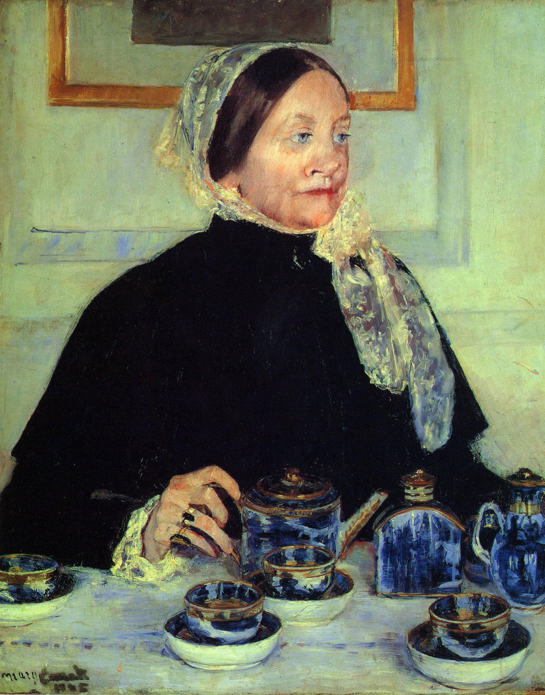 Lady at the Tea Table by Mary Cassatt — hand-painted portrait oil painting reproduction on canvas