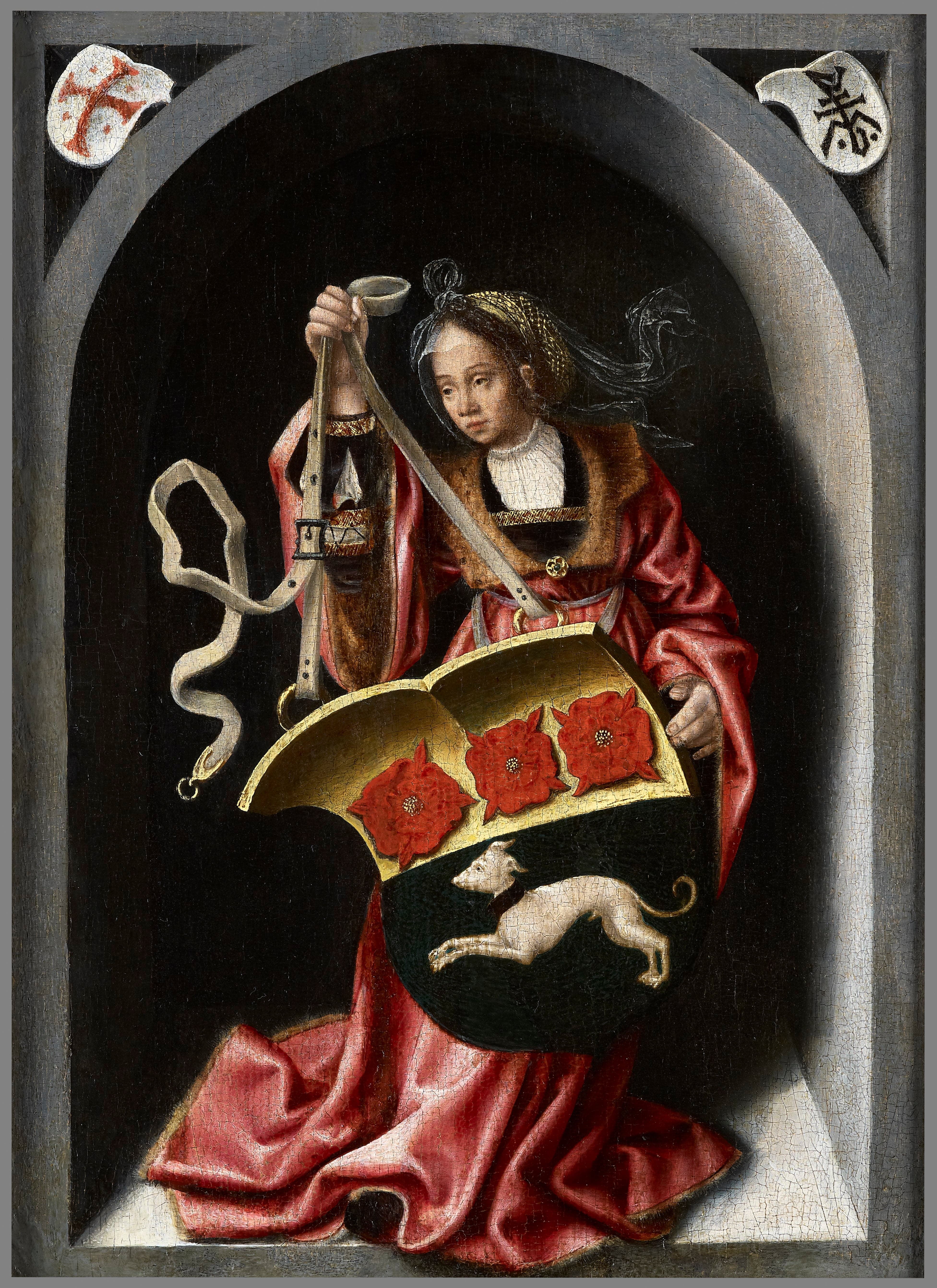 Lady Holding An Heraldic Shield Within a Painted Niche - Bernard Van Orley