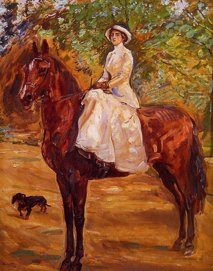 Lady in White Dress on Horseback Riding - Max Slevogt