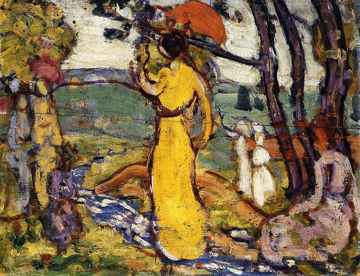 Lady in Yellow Dress in the Park (also known as A Lady in Yellow in the Park) - Maurice Prendergast