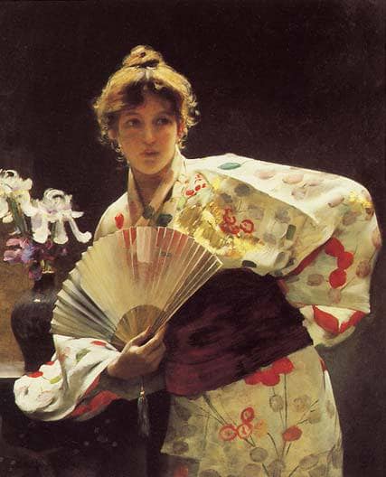 Lady with a Fan by Charles Sprague Pearce — hand-painted portrait oil painting reproduction on canvas