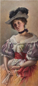 Lady with a Fan by Wladyslaw Czachorski, female oil painting wall art, Academicism