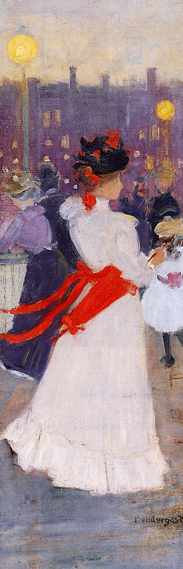 Lady with a Red Sash by Maurice Prendergast, hand-painted portrait oil painting reproduction on canvas
