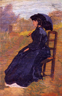Lady with an umbrella by Odoardo Borrani — hand-painted portrait oil painting reproduction on canvas