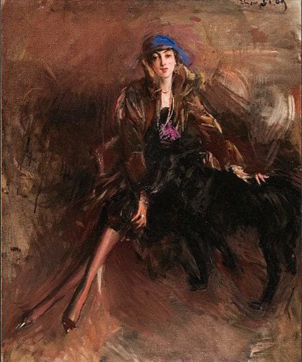 Lady with Black Greyhound by Giovanni Boldini — hand-painted animal oil painting reproduction on canvas