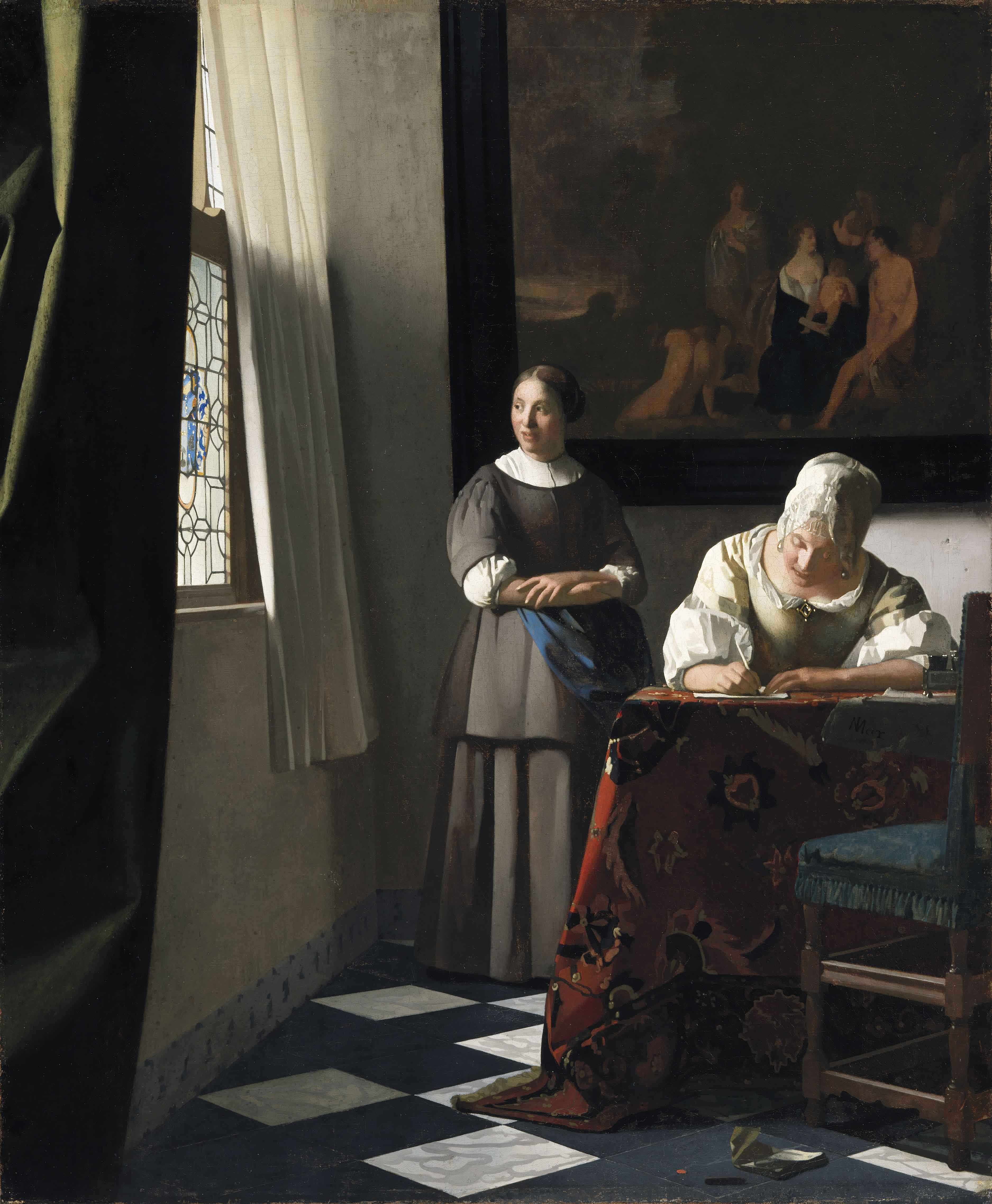 Lady Writing a Letter with Her Maid - Johannes Vermeer