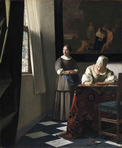 Lady Writing a Letter with Her Maid in entryway