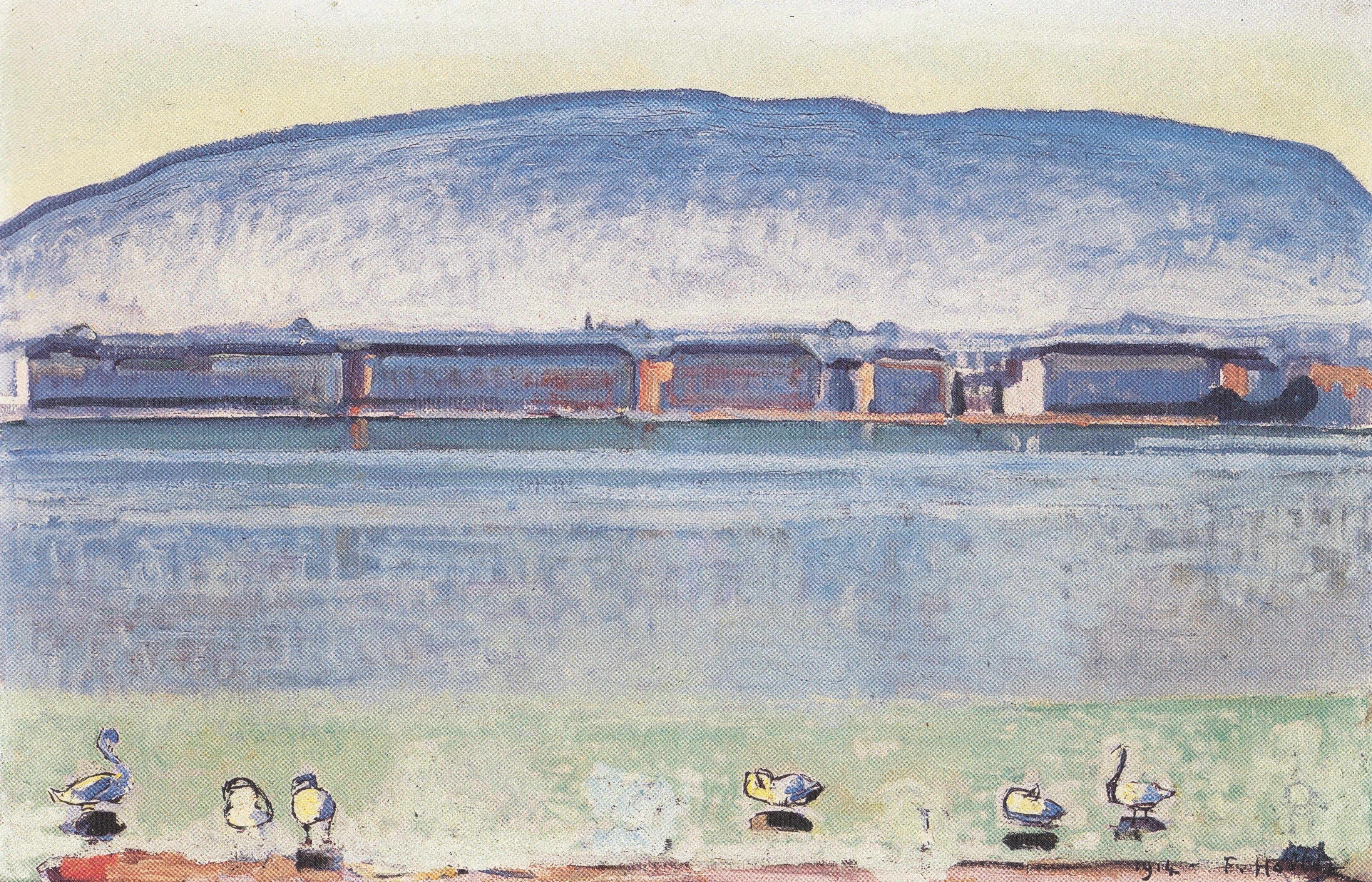 Lake Geneva with six swans - Ferdinand Hodler