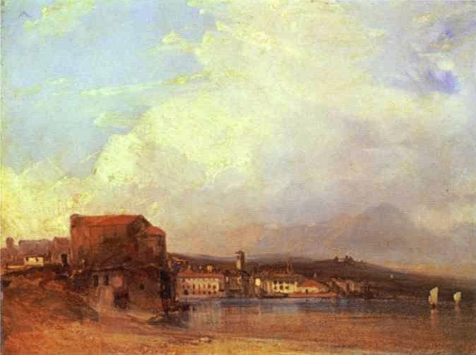Lake Lugano by Richard Parkes Bonington — hand-painted landscape oil painting reproduction on canvas