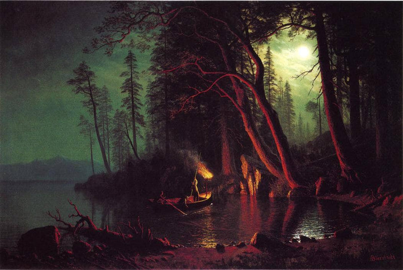 Lake Tahoe, Spearing Fish by Torchlight on gallery wrap