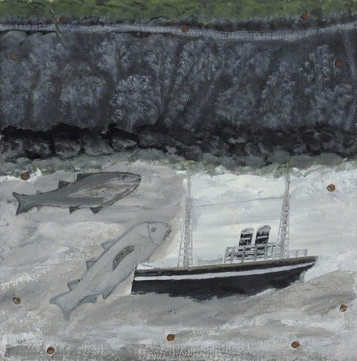 Land, Fish and Motor Vessel by Alfred Wallis — hand-painted animal oil painting reproduction on canvas