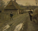 Landsbygade I Grå Vinterstemning by Hans Andersen Brendekilde — rural oil painting wall art, Realism