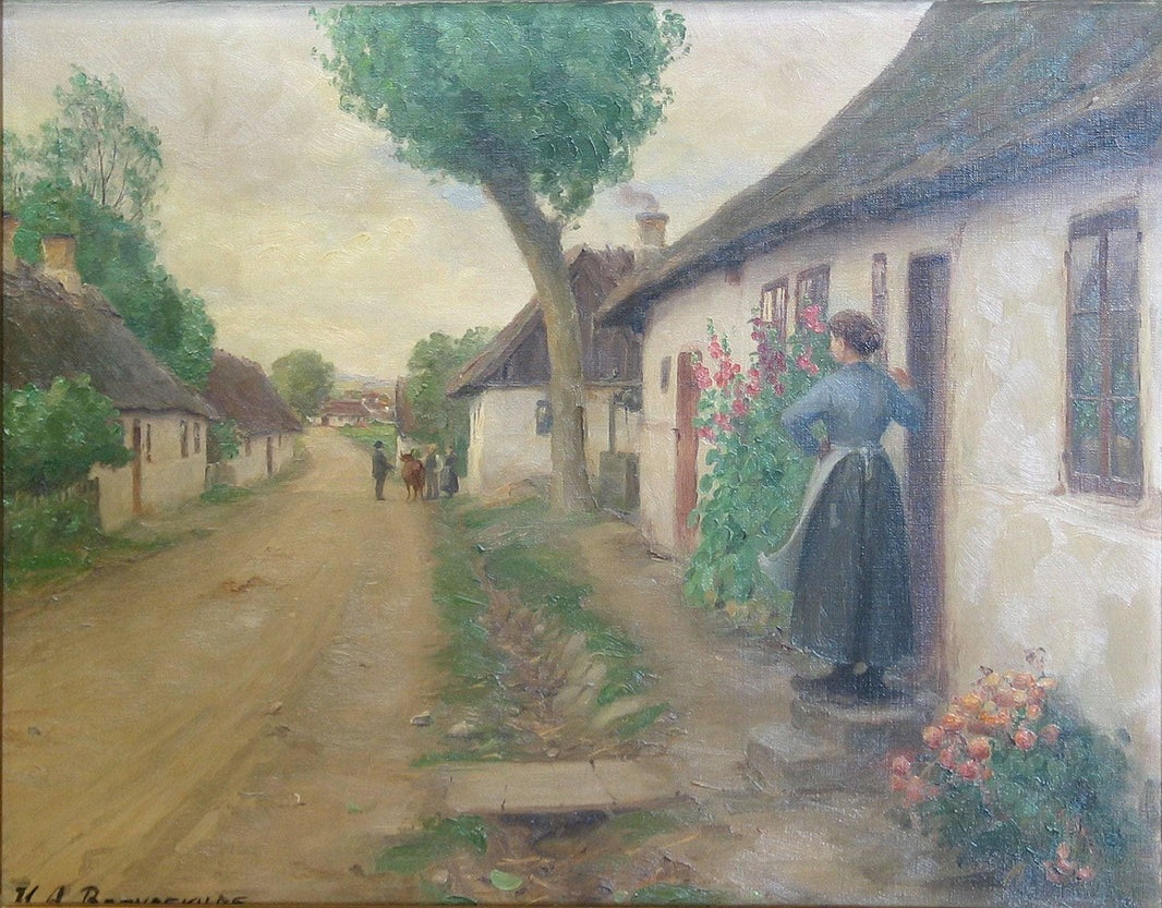 Landsbyparti Med Ung Kvinde by Hans Andersen Brendekilde — hand-painted landscape oil painting reproduction on canvas
