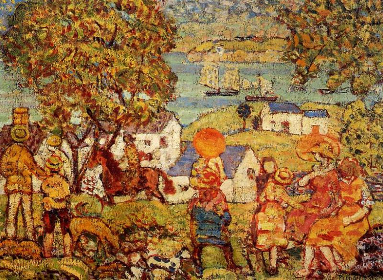 Landscape Figures, Cottages and Boats - Maurice Prendergast