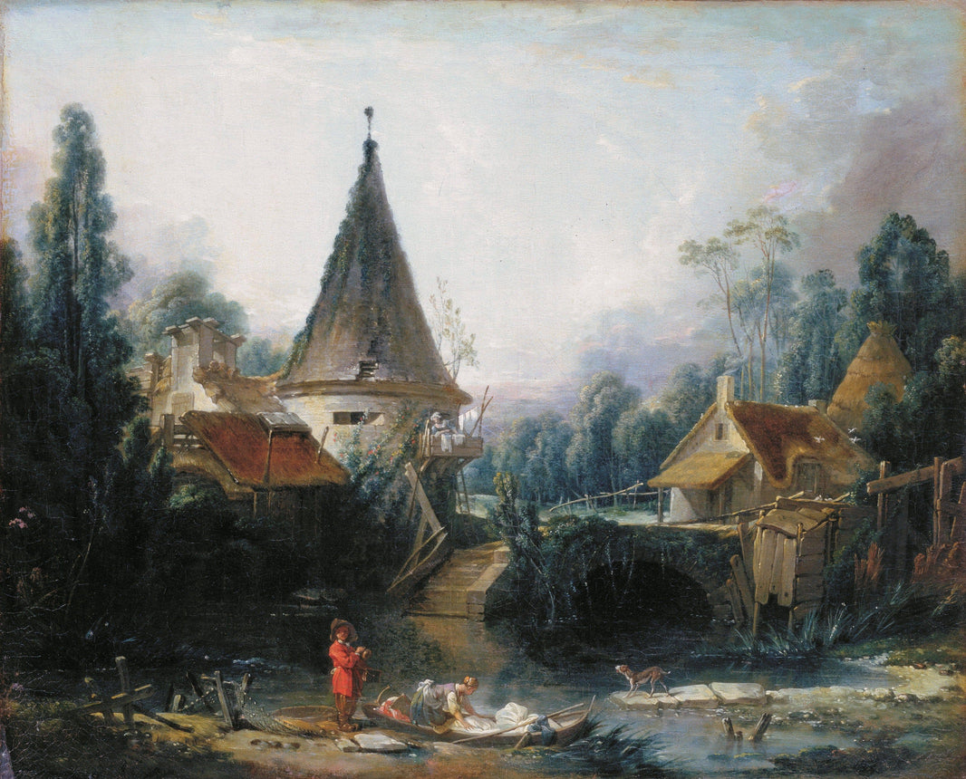 Landscape near Beauvais  early by Francois Boucher — hand-painted architectural oil painting reproduction on canvas