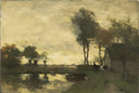 Landscape with a farm pond by Johan Hendrik Weissenbruch — rural oil painting wall art, Realism