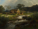 Landscape with a farmhouse and a torrent by Andreas Achenbach — rural oil painting wall art, Romanticism