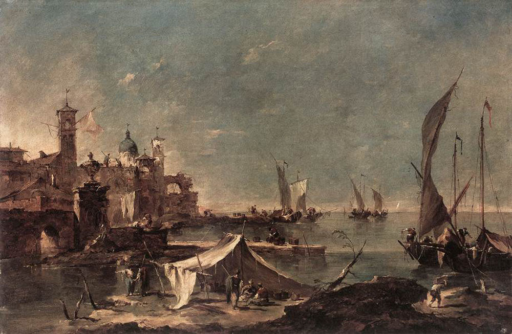 Landscape with a Fisherman's - Francesco Guardi