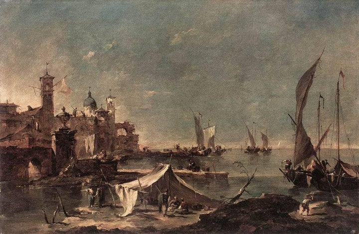 Landscape with a Fisherman's by Francesco Guardi — hand-painted landscape oil painting reproduction on canvas
