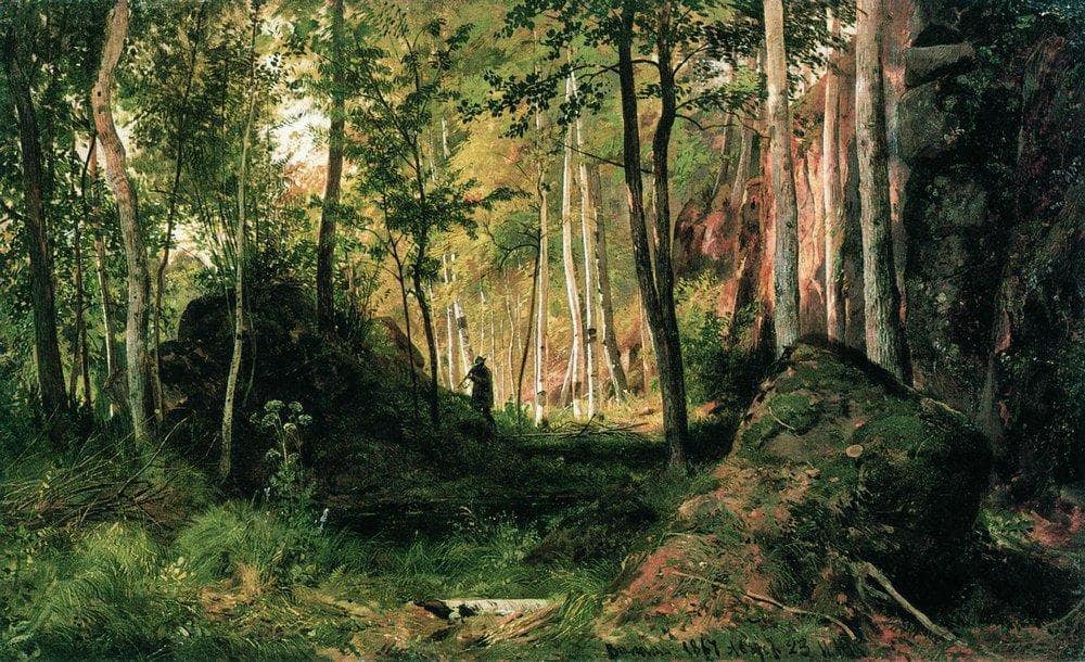 Landscape with a Hunter. Valaam Island by Ivan Shishkin — hand-painted botanical oil painting reproduction on canvas