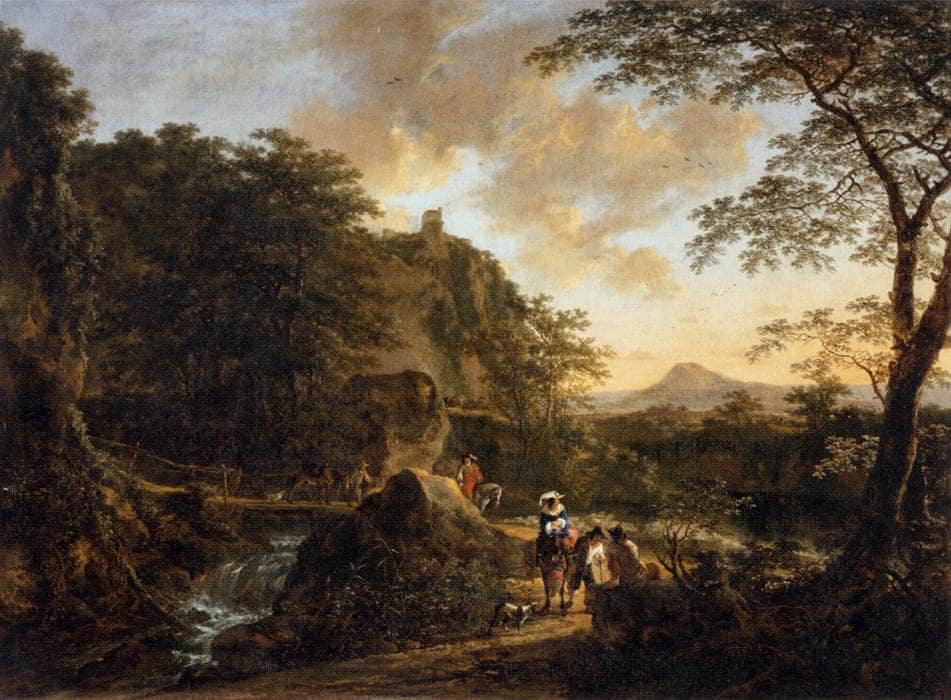 Landscape with a Peasant Woman on a Mule by Jan Dirksz Both — hand-painted botanical oil painting reproduction on canvas