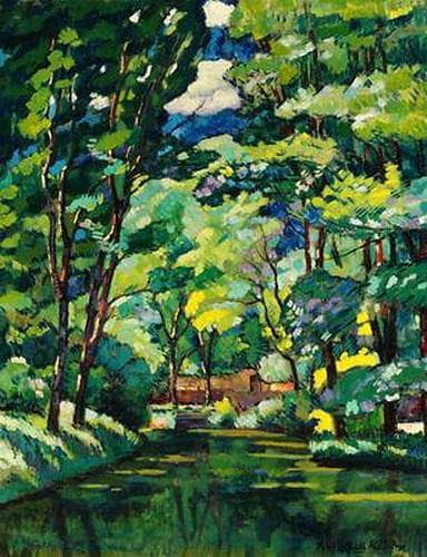 Landscape with a pond by Ilya Mashkov — hand-painted botanical oil painting reproduction on canvas