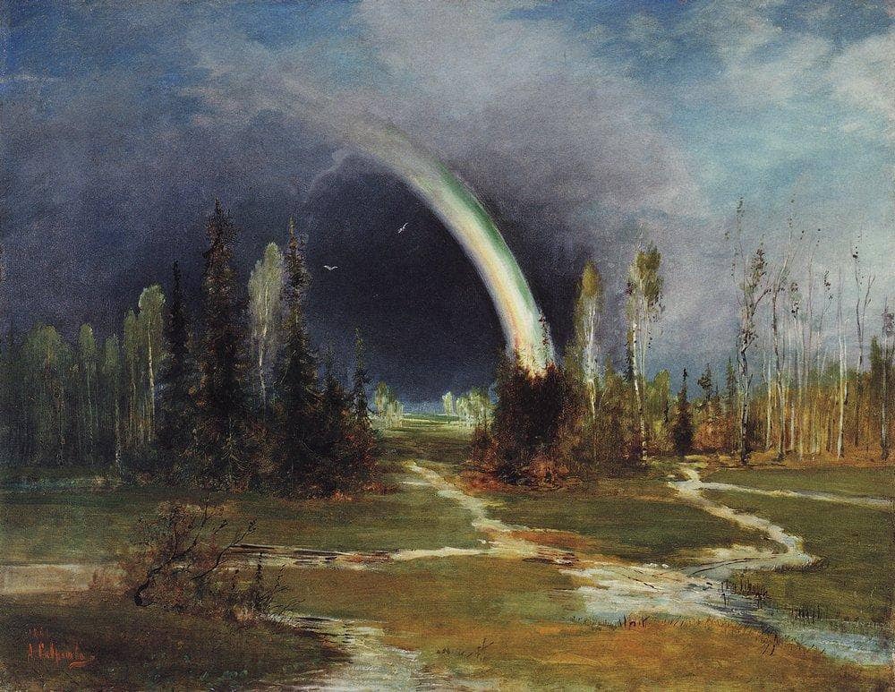 Landscape with a Rainbow by Aleksey Savrasov — hand-painted botanical oil painting reproduction on canvas