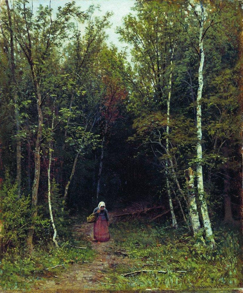 Landscape with a Woman by Ivan Shishkin — hand-painted botanical oil painting reproduction on canvas