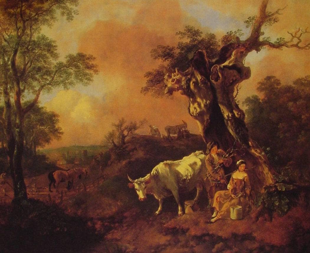 Landscape with a Woodcutter and Milkmaid by Thomas Gainsborough — hand-painted animal oil painting reproduction on canvas