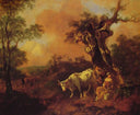 Landscape with a Woodcutter and Milkmaid by Thomas Gainsborough — rural oil painting wall art, Rococo