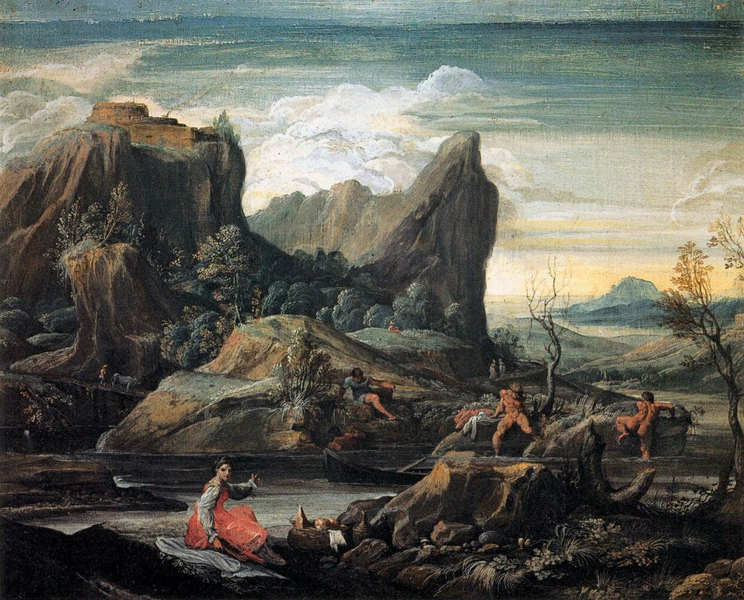Landscape with Bathers by Agostino Carracci — hand-painted botanical oil painting reproduction on canvas