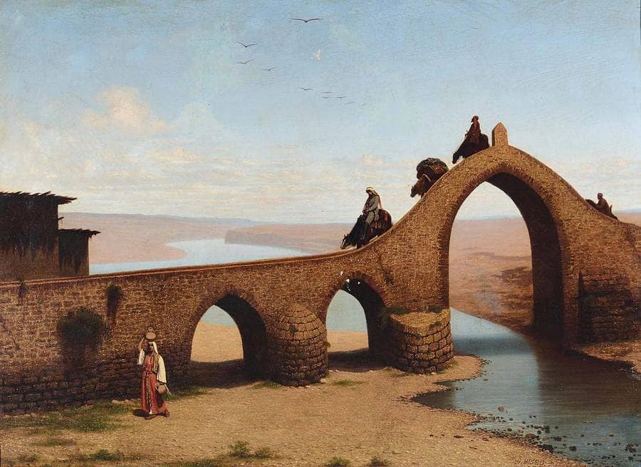 Landscape with Bridge by Cesare Biseo — hand-painted architectural oil painting reproduction on canvas