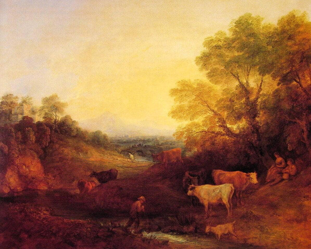 Landscape with Cattle by Thomas Gainsborough — hand-painted animal oil painting reproduction on canvas