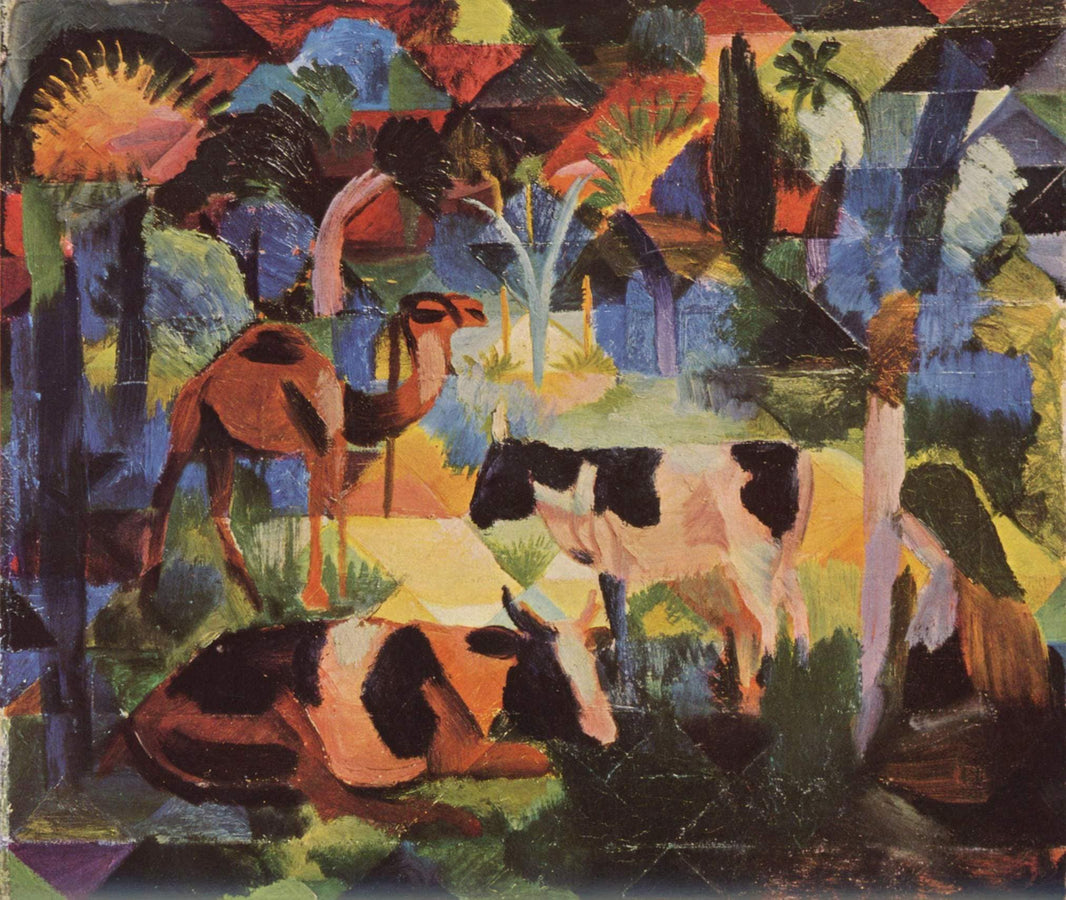 Landscape with Cows and a Camel by August Macke — hand-painted abstract oil painting reproduction on canvas