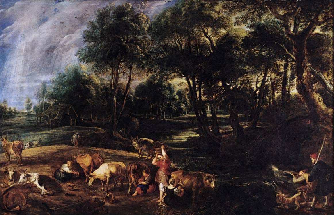 Landscape with Cows and Wildfowlers - Peter Paul Rubens