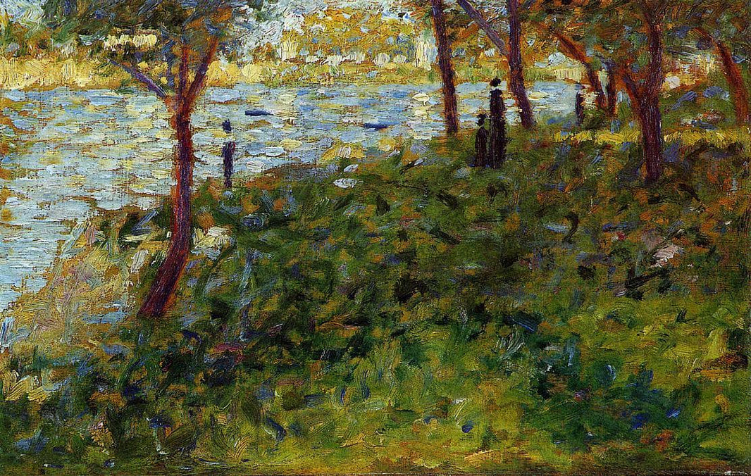 Landscape with Figure. Study for 'La Grande Jatte' by Georges Seurat — hand-painted botanical oil painting reproduction on canvas