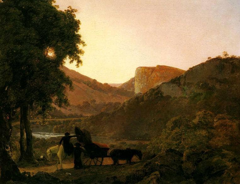 Landscape with Figures and a Tilted Cart, Matlock Hogh Tor in the Distance by Joseph Wright — hand-painted botanical oil painting reproduction on canvas