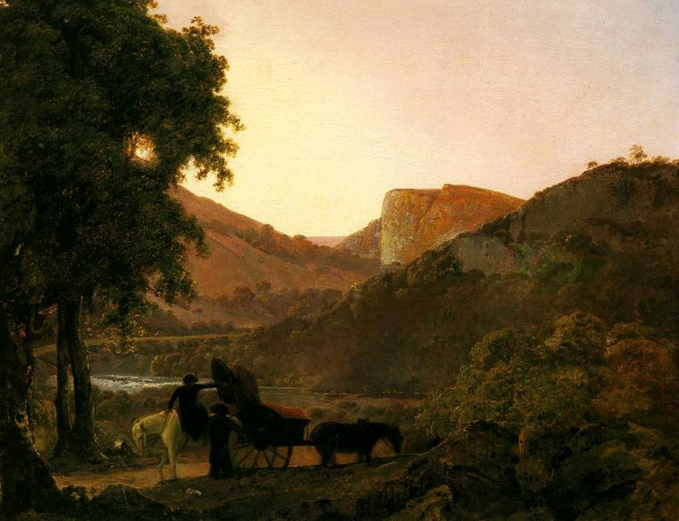 Landscape with Figures and a Tilted Cart, Matlock Hogh Tor in the Distance - Joseph Wright