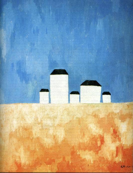 Landscape with Five Houses by Kazimir Malevich — hand-painted abstract oil painting reproduction on canvas